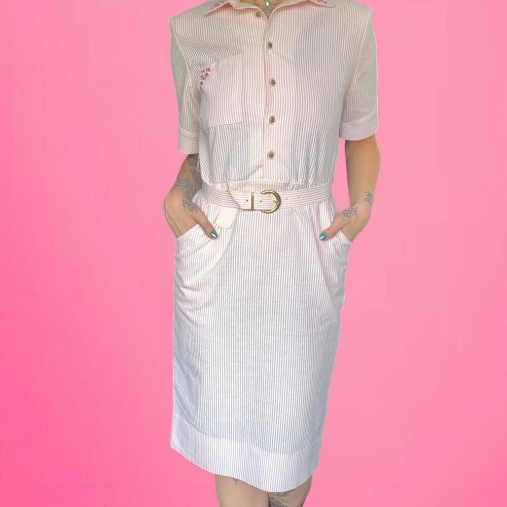 vintage 1950s pinstripe shirt dress with belt RARE